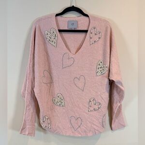 🔥Liv Milano Women’s Pink Heart Embellished Sweater Size L NWOT 🔥
